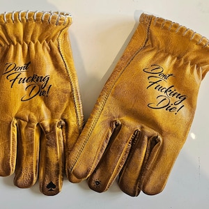 Guanti in pelle Svarog England Biker Motorcycle Chopper Shanks &quot;Dont Die&quot; per motociclisti Harley Davidson chopper cruiser old school