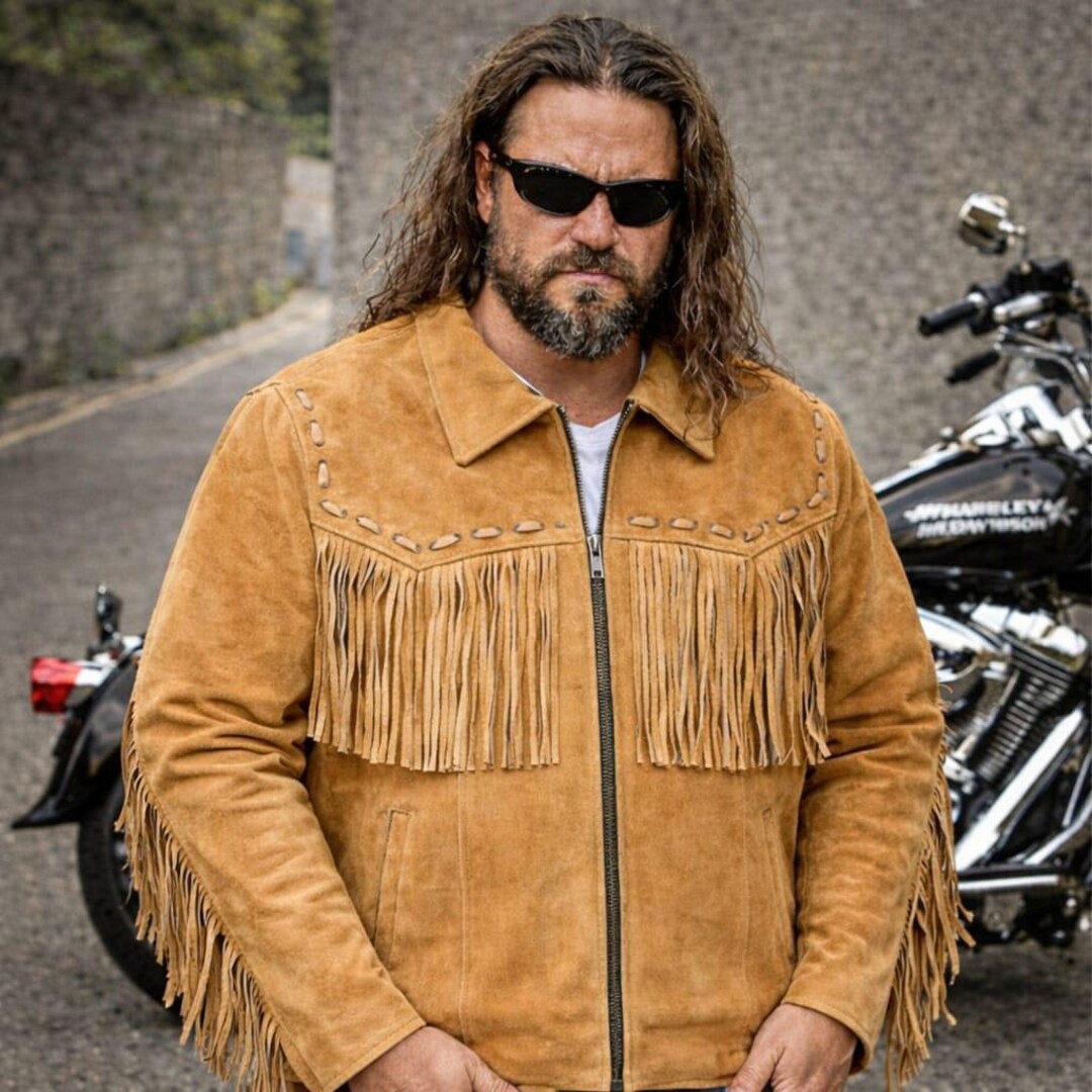 SVAROG England Biker Brown Suede Leather Club Style Harley Davidson ...