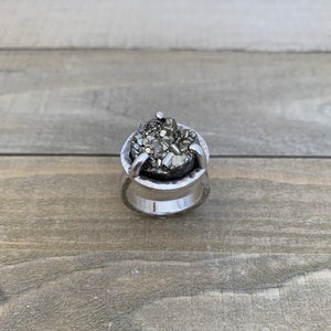 Pyrite Cluster & Sterling Silver Ring - Size 6 1/4