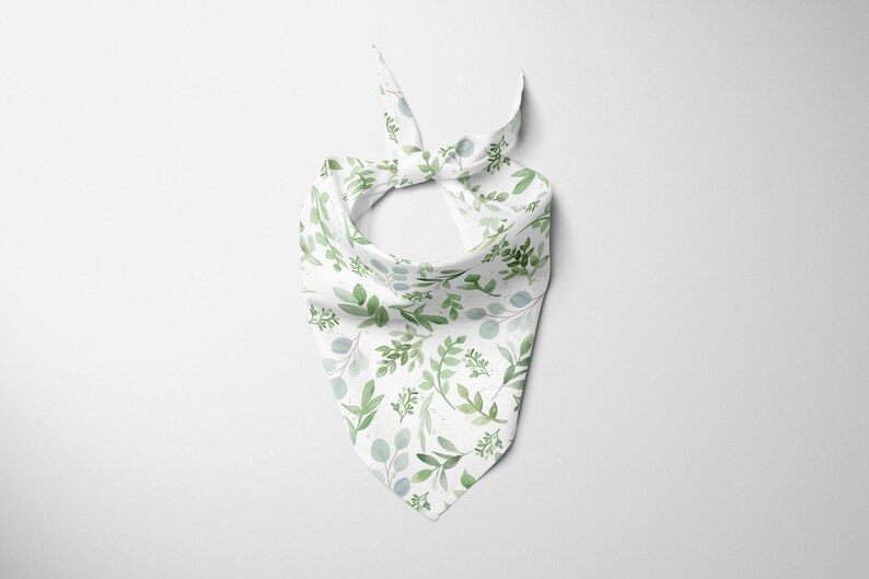 Puppy Dog Collar Matching Bandana Sage Green Watercolor Greenery Bandana Tie On Triangle Dog Bandana Pet Accessories Green Bandana