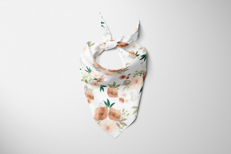 Rust Orange Bandana Tie On Triangle Dog Bandana Puppy Bandana Peach Floral Bandana Matching Bandana Pet Accessories Dog Collar