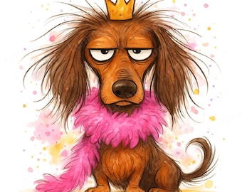 Paquete de 12 imágenes prediseñadas de perros caprichosos: dibujos animados en acuarela PNG, ilustraciones de mascotas (descarga digital)