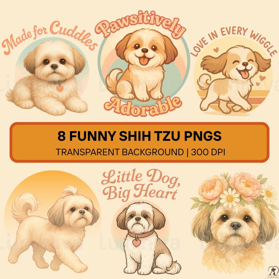 Funny Shih Tzu PNG Bundle | Retro Dog Clipart (digital Download) - Etsy