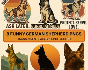 Retro German Shepherd PNG Bundle | Dog Lover Designs (Digital Download)