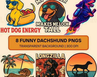Retro Dackel PNG Bündel | Dackel Hund Clipart (digitaler Download)