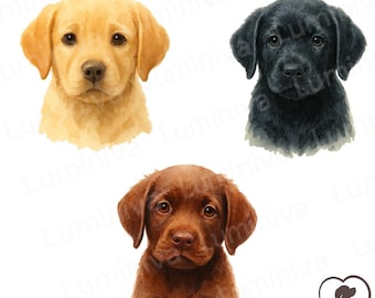 10 Labrador Welpen Aquarell Clipart-Set | Gelb, Schwarz, Schokolade (Digitaler Download)