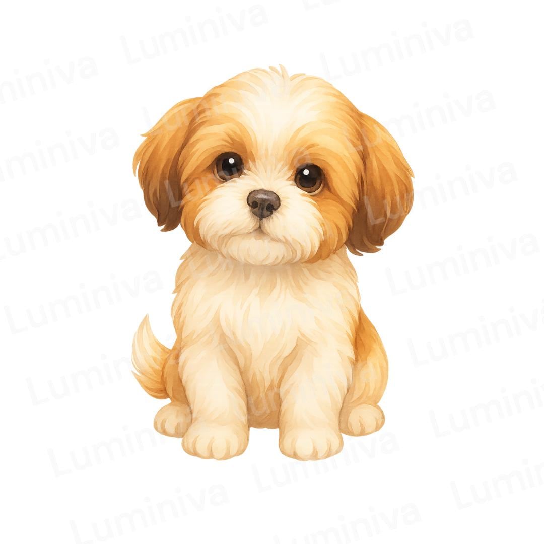 10 Shih Tzu Puppy Watercolor Clipart Set – Cute Dog Portraits (digital ...