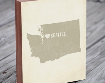 Seattle Art Print - Seattle - Seattle Art - Seattle Washington - I Love Seattle - Wood Block Art Print