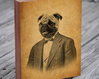 Pug Art - Pug in a Suit - Dog in a Suit - Wood Block Print - Pug Art Print