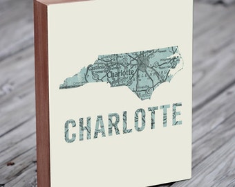 Charlotte - Charlotte Art - Charlotte Map - North Carolina Art - Charlotte Map Art -  Wood Block Wall Art Print