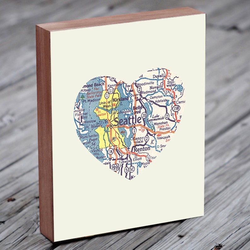 Seattle Art Seattle Map Seattle Washington Art City Heart Etsy