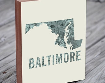 Baltimore - Baltimore Art - Baltimore Maryland - Baltimore Map - Baltimore Map Art - Wood Block Wall Art Print