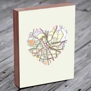 Nashville Art Nashville Map Nashville Tennessee Art City State Heart Map Wood Block Art Print image 1