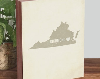 Richmond VA Art, Virginia Map - Virginia is for lovers - Richmond Map - Wood Block Art Print
