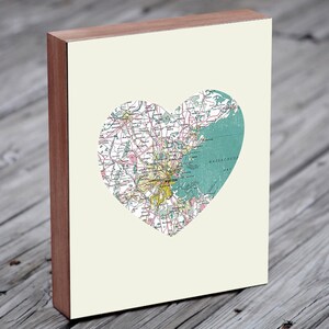 Boston Map Boston Art Boston Wall art City Heart Map Wood Block Art Print image 1