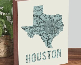 Houston Skyline - Houston Map - Houston Art - Houston Texas - Wood Block Art Print