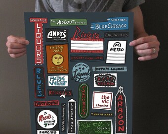 Chicago Music Venues - Chicago Signs - Chicago Live Music - Chicago Music Bars - 16x20 Art Print