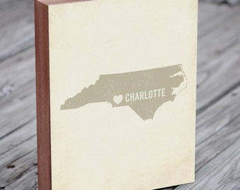 Charlotte NC - Charlotte Map - Charlotte, North Carolina - North Carolina Map - Wood Block Art Print