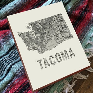 Tacoma Tacoma Washington Art Washington State Art Washington State Map Wood Block Wall Art Print image 1