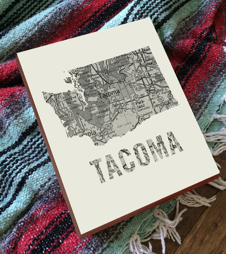 Tacoma Tacoma Washington Art Washington State Art Washington State Map Wood Block Wall Art Print image 1