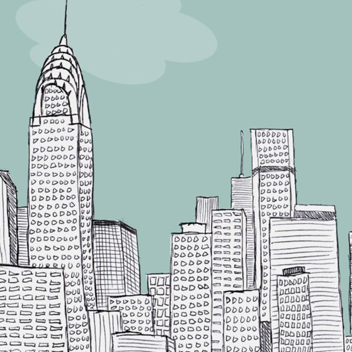 New York Skyline New York Art NYC New York Illustration Etsy