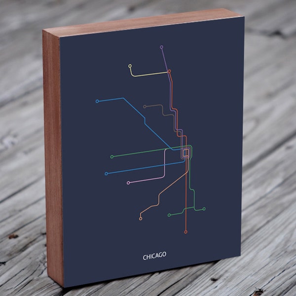 Chicago Transit Map - Chicago Train Map - Chicago El - Wood Block Art Print