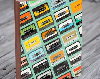 Cassette cinta arte - música cassettes cintas - música arte - música arte Print - impresión del arte del bloque de madera