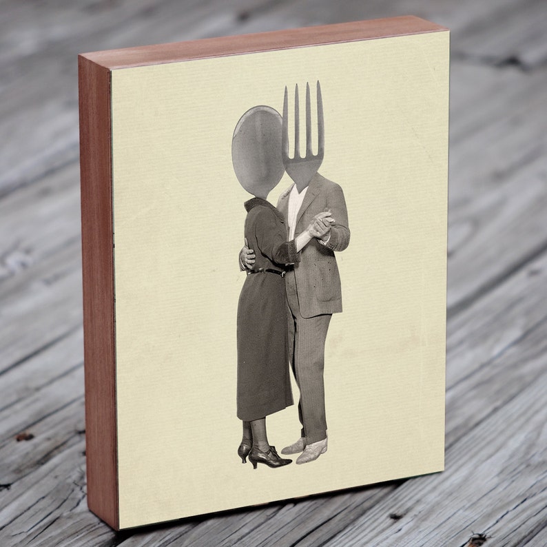 Spoon Fork Kitchen Art Kitchen Art Print Wood Block Print Slow Dancing Utensils