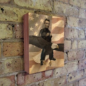 Abraham Lincoln Riding a Bald Eagle Eagle Art American Abe Lincoln Wood Block Wall Art Print image 2
