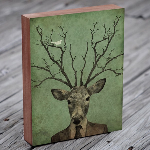 Deer Head - Deer Antler - Leroy's Antlers - Wood Block Art Print