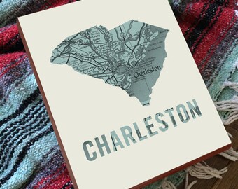 Charleston SC Map - Charleston Art - Charleston SC Art - Charleston South Carolina - Wood Block Wall Art Print