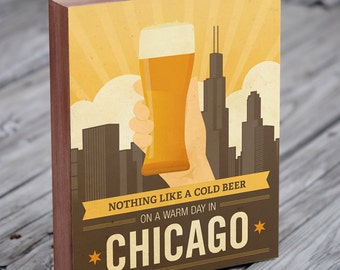 Chicago Beer - Chicago Beer Poster - Chicago Bar Sign - Chicago Travel Poster - Chicago Beer Glass