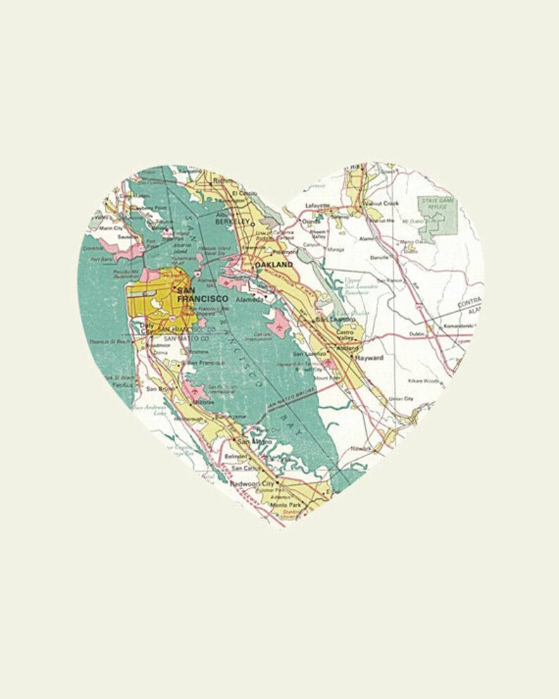 San Francisco San Francisco Art San Francisco Map San Francisco Map Art City Heart Map Wood Block Art Print image 3