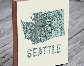 Seattle Map Art - Seattle Print - Seattle Art - Seattle Washington Map Print - Wood Block Wall Art Print - Seattle Map