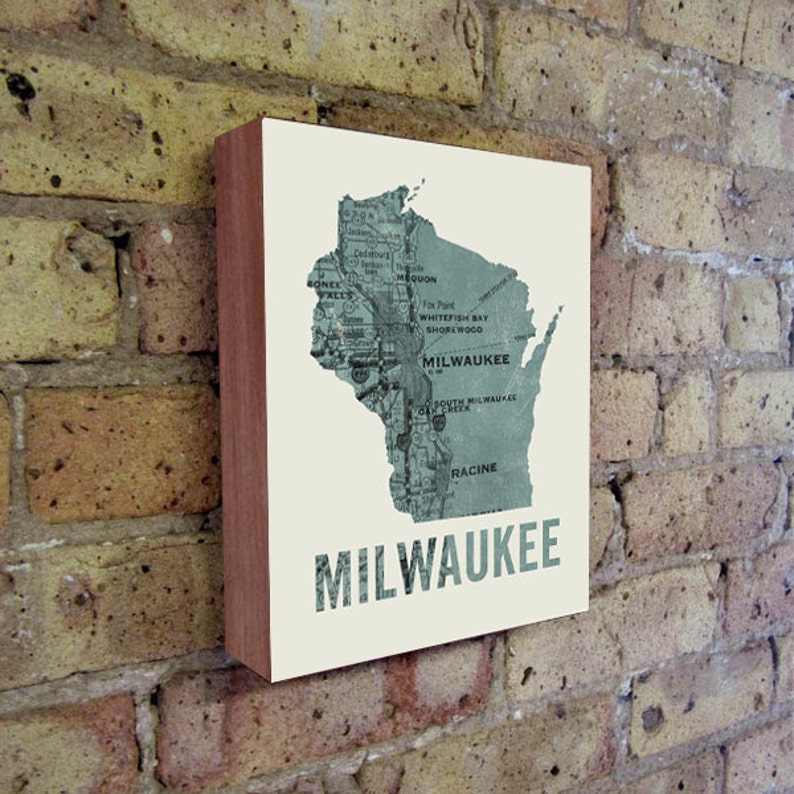 Milwaukee Art Milwaukee Map Milwaukee Print Wood block Art Print image 2