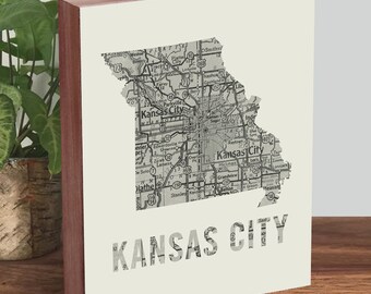 Kansas City Art - Missouri Art - Kansas City Map - Missouri Map - Wood Block Art Print