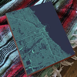 Chicago Street map Chicago Map Art Chicago Map Print Wood Block Art Print image 1