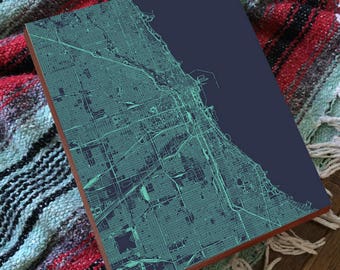 Mapa de la calle Chicago - Arte del Mapa de Chicago - Impresión de Mapas de Chicago - Impresión de Arte de Bloque de Madera