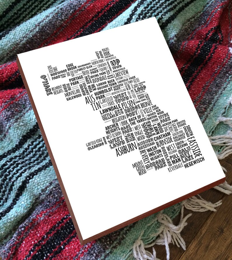 Chicago Neighborhood Map Chicago Neighborhood Art Chicago Neighborhood Map Print image 1