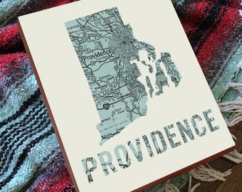 Providence - Rhode Island Map - Providence RI - Rhode Island Map - Providence RI Art - Wood Block Wall Art Print