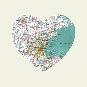 Boston Map Boston Art Boston Wall art City Heart Map Wood Block Art Print image 2