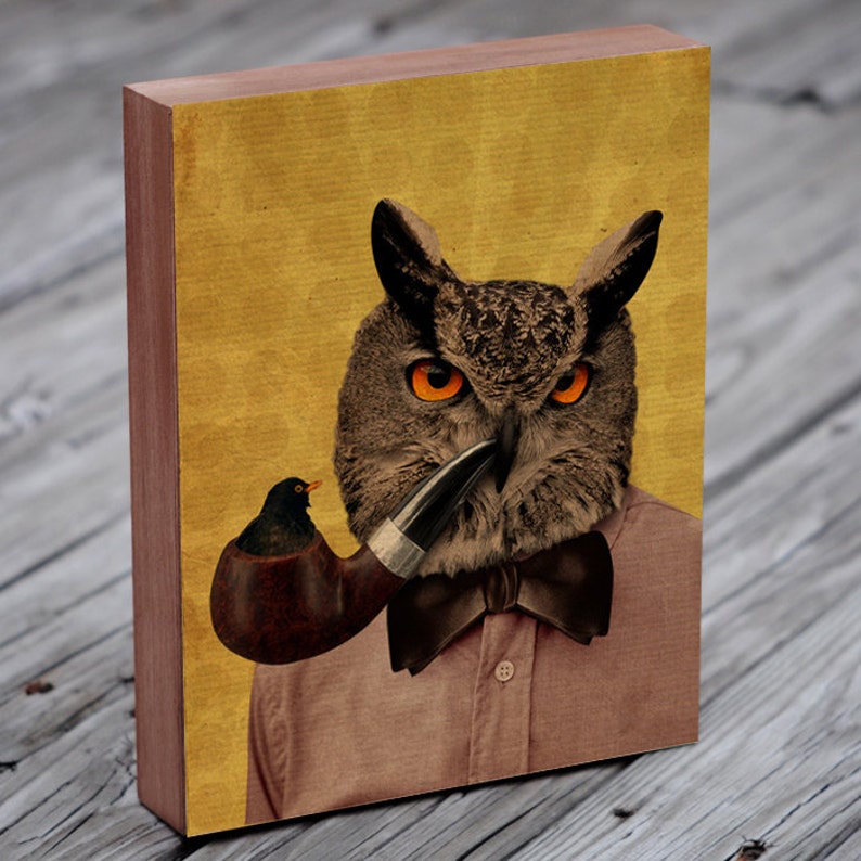 The Owl and His Bird Friend Wood Block Art Print image 2