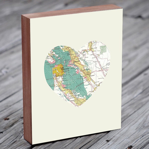 San Francisco - San Francisco Art - San Francisco Map - San Francisco Map Art - City Heart Map - Wood Block Art Print