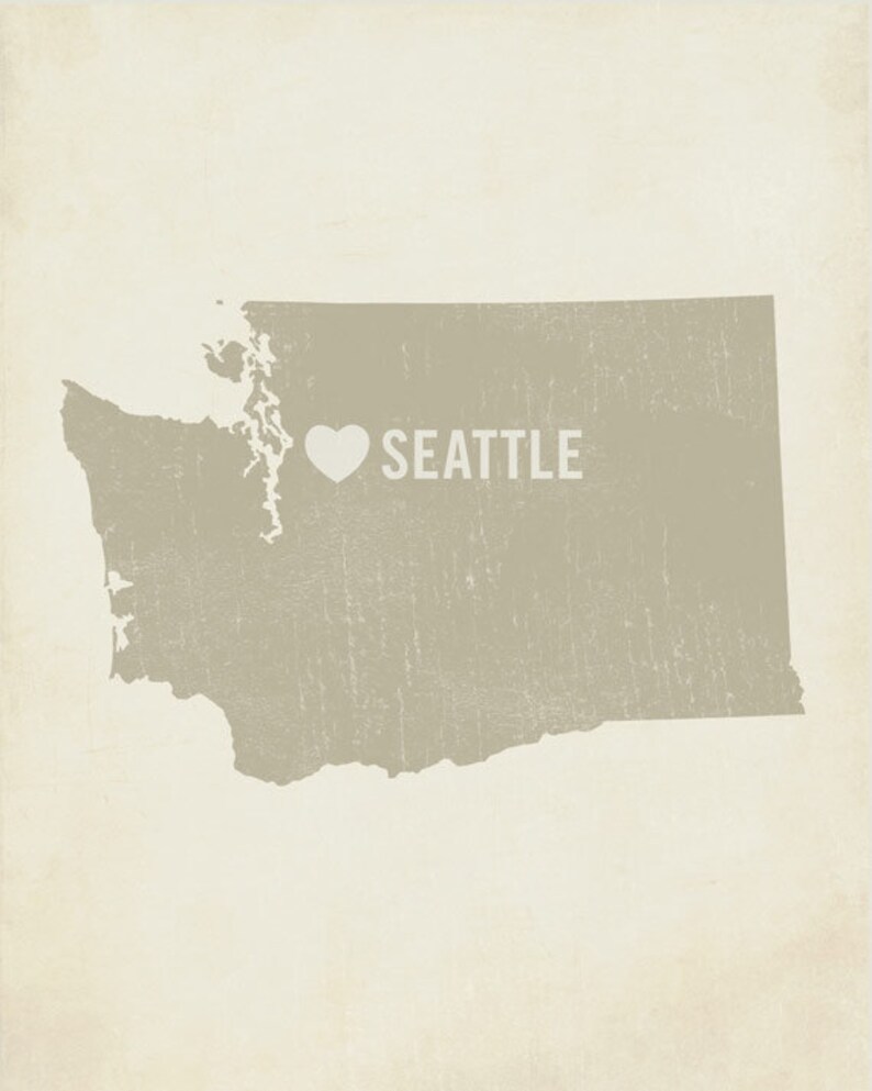 I Love Seattle 8x10 Art Print Washington City State Heart Etsy