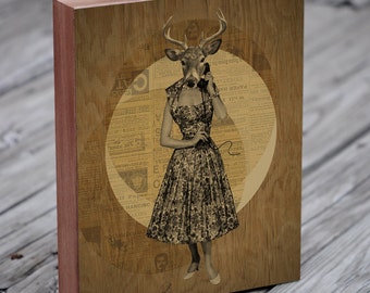 Deer Antler - Deer Head - Antler Art - Susan Gets a Call - Wood Block Art Print