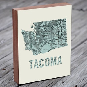 Tacoma Tacoma Washington Art Washington State Art Washington State Map Wood Block Wall Art Print image 2