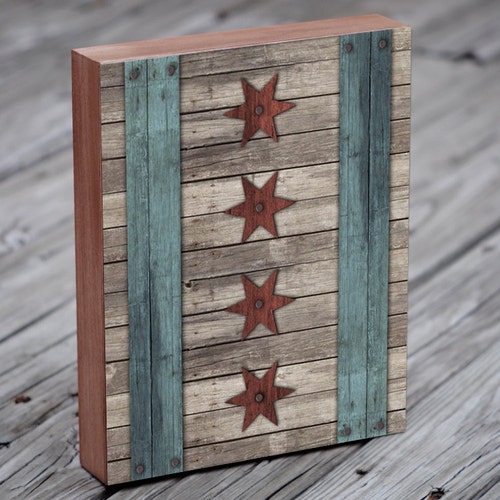 Chicago Flag Chicago Flag Art Chicago Flag Wall Art Wood Etsy