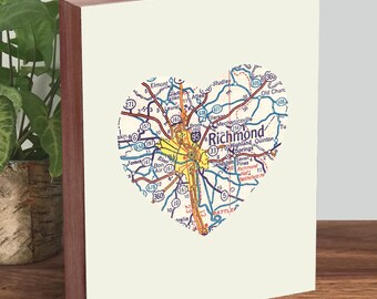 Richmond Virginia, Richmond VA Art, Richmond Map - Wood Block Art Print