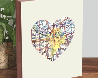 Kansas City Art - Kansas City Print - Kansas City Map - Wood Block Art Print