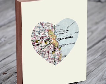 Milwaukee - Milwaukee Art - Milwaukee Map - Milwaukee Map Art - City Heart Map - Wood Block Art Print